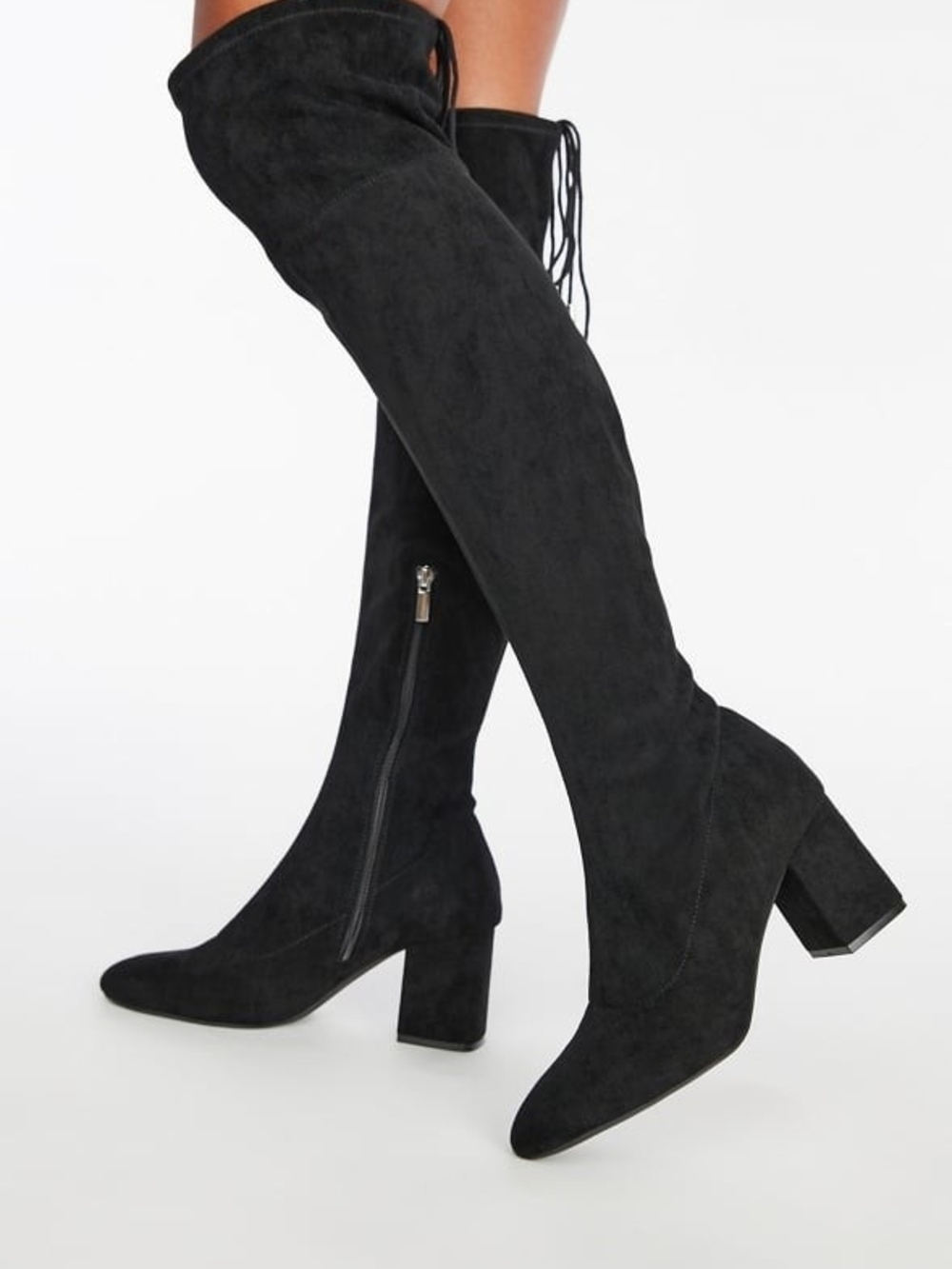 JustFab Black Over-the-Knee Suede Block Heel Boots